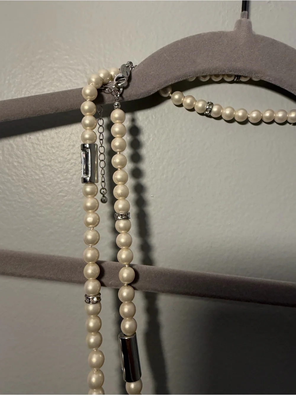 Lia Sophia Long Pearl-Style Necklace with Silver Tubes